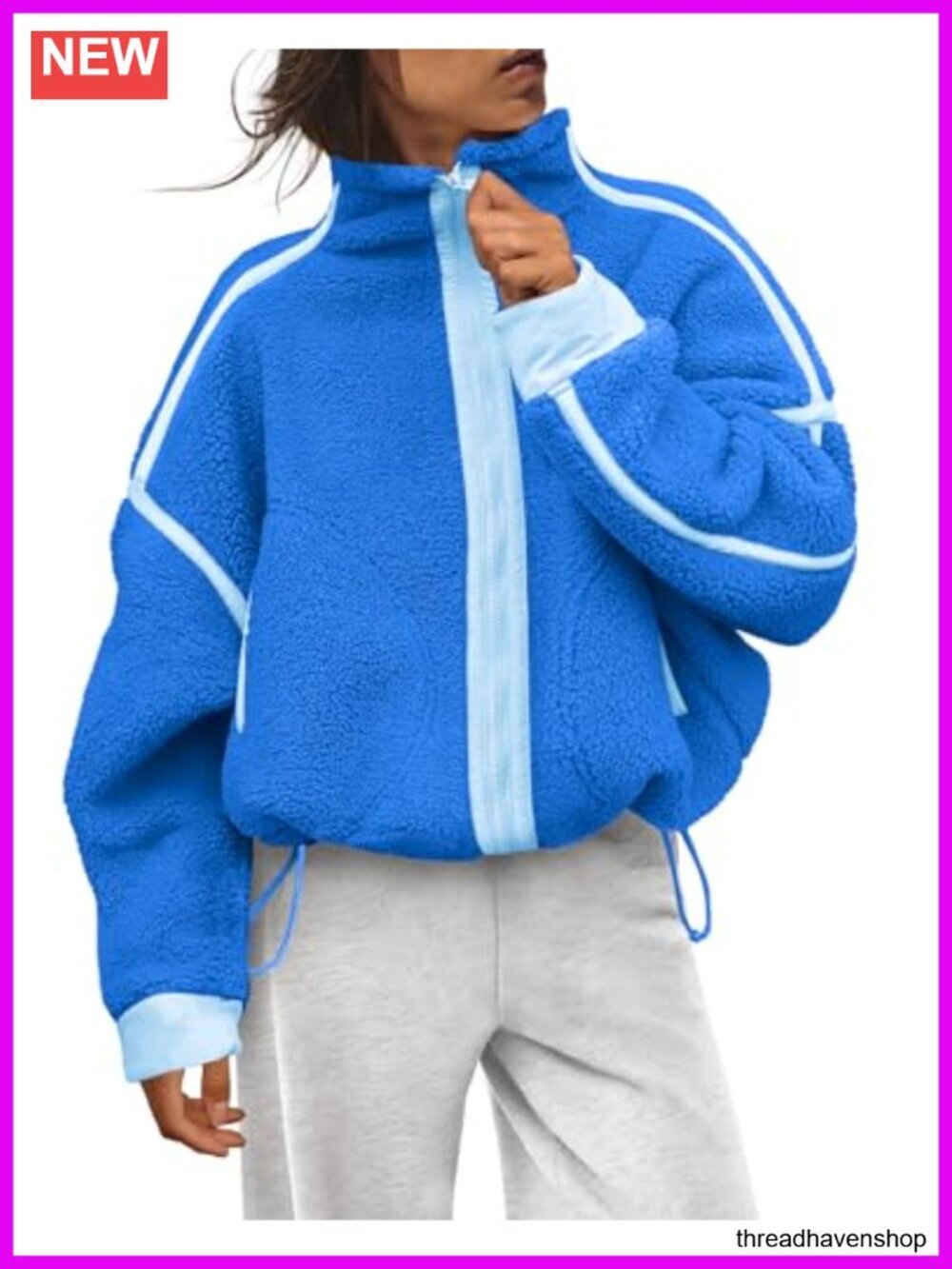 Fleece Zip Up Jacket Fuzzy Sherpa Teddy Coat Winter Outerwear with Pockets